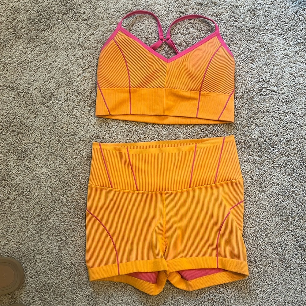 Offline by Aerie Neon Orange and Pink Sports Bra